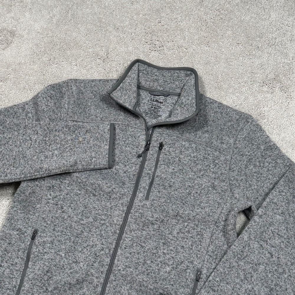 LL Bean Mens Sweater Fleece Full Zip Jacket Gray Heather Slightly Fitted Medium